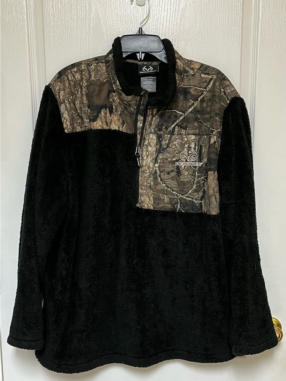 Realtree Black Fleece Pullover with Camo Yoke and Chest Pocket